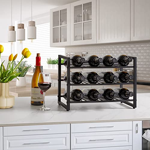 IBUYKE Metal Wine Racks Countertop,12 Bottles Wine Bottle Holder,TMJ906H | 3 Tiers Wine Rack Wine Rack Freestanding Wine Storage Cabinet for Home Kitchen Pantry Wine Cellar Bar - size: 12 Bottle