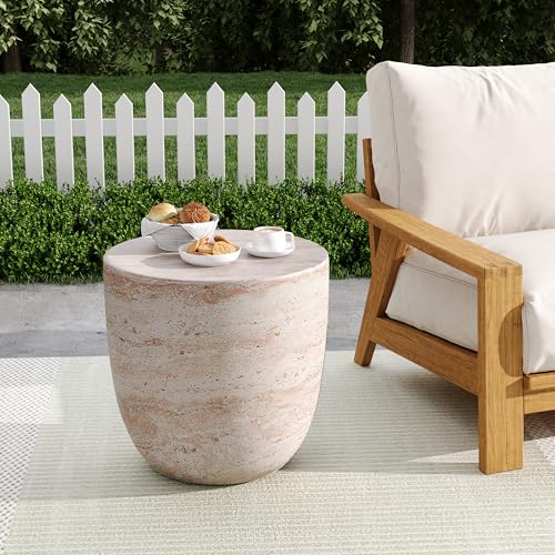 Christopher Knight Home Jaym 15.75" H Indoor Outdoor Accent Side Table, Patio Decorative End Table, Barrel-Shaped Lightweight Concrete Garden Stool for Patio Balcony & Garden Decor, Travertine - color: Travertine,barrel