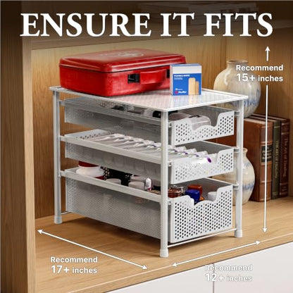 Simple Houseware 3 Tier White Alloy Steel Sliding Basket Organizer Drawer Cabinet - color: White, size: 3-Tier
