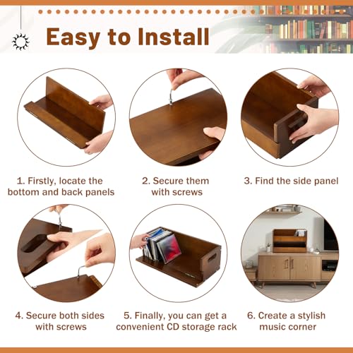 CroBlissful 4 Set Wooden CD Storage Box,Holds 144 CDs(36 Each),Stackable CD Holder Organizer with Magnetic Front Flap and Carrying Handles for DVDs, Cassette Tapes and Movie Cases (Brown) - color: Brown