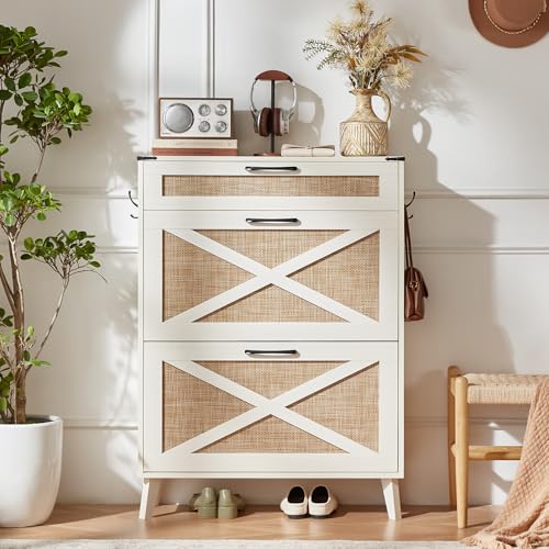 LEYAOYAO Shoe Cabinet Storage for Entryway with 2 Flip Drawers Rack Narrow Organizer Slim Hidden Wood Shoe Cabinet Furniture Off White - color: Off White