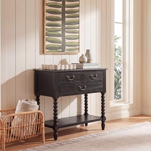 SAFAVIEH Furniture - Athena 3-Drawer Console Table - Black - Solid Wood - Farmhouse Classic Design - Ideal for Entryway, Living Room, Hallway, 23.5" W x 13" D x 29.5" H (CNS5703B) - color: Black
