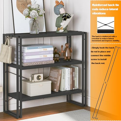 HCHQHS Bookshelf, 3-Tier Industrial Bookcase, Black Open Book Shelf, Freestanding Horizontal Bookshelves with Metal Frame - color: Black, size: 3-Tier (31.5"W x 33.5"H)