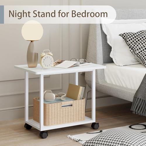 MARTY 22"x15.75" Large Printer Stand Under Desk, Rolling Cart Printer Table | 2 Tier Rolling Printer Cart with Wheels, Storage Shelf, Fit Printer/Fax/3d/Scanner, For Home Office Dorms, Heavy Duty, White - color: White
