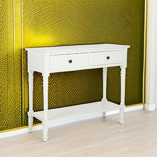 SAFAVIEH Furniture - Samantha 2-Drawer Console Table - Distressed Cream - Solid Wood - Classic Storage Design - Ideal for Entryway, Living Room, Hallway, 35.8"W x 13.8"D x 29.5"H (AMH5710C) - color: Distressed Cream