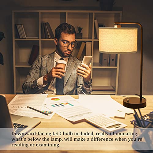 Table Lamps Set of 2, Fully Dimmable Bedside Lamp with USB C+A Charging Ports, Modern Nightstand Lamps with Linen Fabric Shades, Tall Desk Lamp for Bedroom, Living Room, Office, LED Bulb Included - color: Brown 2 Pack