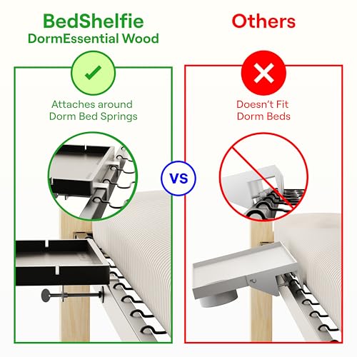 BedShelfie Wood Bedside Shelf for Dorm Room - Black | Bunk Bed & Top Bunk, College Dorm Room Essentials, Loft Nightstand, Floating Bed Side Table Tray, By Smallish - color: Black