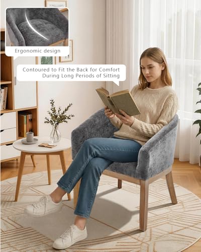 Barrel Dining Chair with Arms Set of 2, Upholstered Chenille Armchair, Curved Back Mid-Century Accent Chair with Solid Wood Legs, Kitchen Dining Room, Breakfast Nook,Home Office,Gray - color: Grey