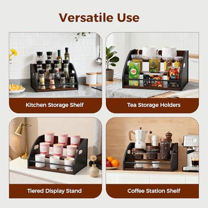Liquor Bottle Display Shelf, Coffee Syrup Rack Organizer with Metal Hand, 3 Step Countertop Liquor Wine Rack, Mini Bar, Liquor Cabinet, Home Retro Bar Shelf Stand for Liquor Whiskey, Bourbon, Spirits - size: 3 Tier