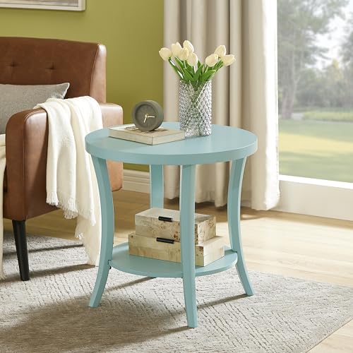 Roundhill Furniture Perth Contemporary Round End Table with Shelf - color: Teal
