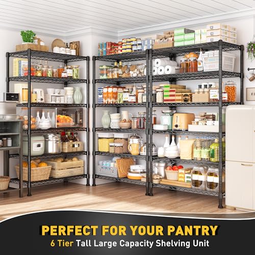 REIBII 6-Tier Storage Shelves Metal Shelving for Storage Load 1000 LBS,Wire Shelves Heavy Duty Shelving Unit Adjustable Pantry Shelf Bathroom Kitchen Garage 24" W x 14" D x 71" H, Black - size: 6 Tier-14"D x 24"W x 71"H