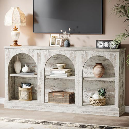 Tribesigns Farmhouse Console Table, 63-Inch Long Entryway Table with 3 Tier Storage, Wooden Rectangular Sofa Table Behind The Couch for Entrance, Hallway, Living Room, Distressed White - color: Distressed White