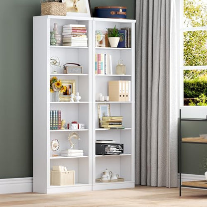 BORNOON 74" Tall Bookshelf, 6-Tier Floor Standing Bookcase with 2 Adjustable Shelves, 24" Wide Open Storage Shelf, Modern Display Organizer for Home Office, Living Room, Bedroom, Study