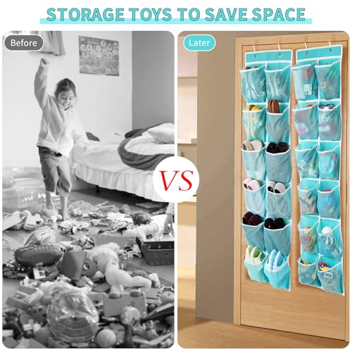 GOMAJI 2PK Over the Door 12 Large Pockets Hanging Shoe Organizer, Turquoise - color: Turquoise