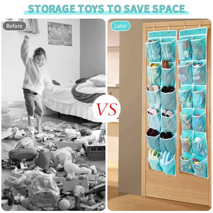 GOMAJI 2PK Over the Door 12 Large Pockets Hanging Shoe Organizer, Turquoise - color: Turquoise