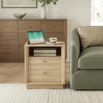 FORTUNETEC Nightstand Set of 2 with Charging Station, Mid Century Modern Nightstand with Wood Grain Texture, Boho End Table with Drawers Storage, Bedside Table for Bedroom Living Room, White Oak - color: White Oak, style: set of 2