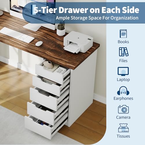 Garvee Computer Desk with 5 Drawers, 47 Inch Modern Simple Study Writing Desk with Storage, Rustic Home Office Desk, Reversible Computer Desk for Small Spaces, Apartments, Dorms, Brown+White - color: Brown + White