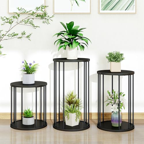 Plant Stand Indoor,small plant stool,Flower Pot Corner stand holder,Mid Century Heavy Duty Metal Tall Home Decor,Modern Round End Table,Small Rustic Display Stand for Living Room,Bedroom(Black,3 Packs) - color: all size black set 3