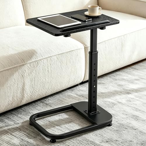 facka Adjustable Height TV Tray Table for Couch Eating, Laptop Small Spaces | C Shaped Flip-Top Couch Table, 9-Level 20-31 in Height Range, Rounded Corners, Sofa Side Table Black - color: Black