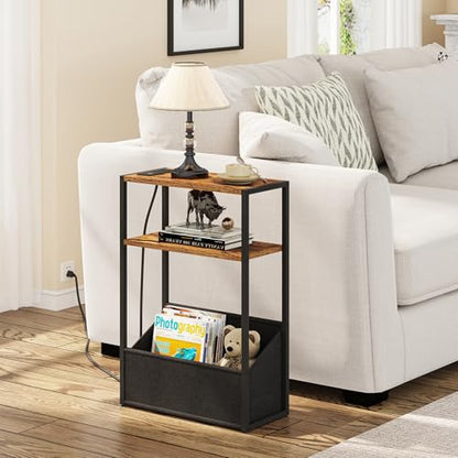 TUTOTAK Keep Phones Charged & Books Organized with Slim 3-Tier Side Table with Charging Station for Living Room Bedroom TB01BB095 - color: Brown