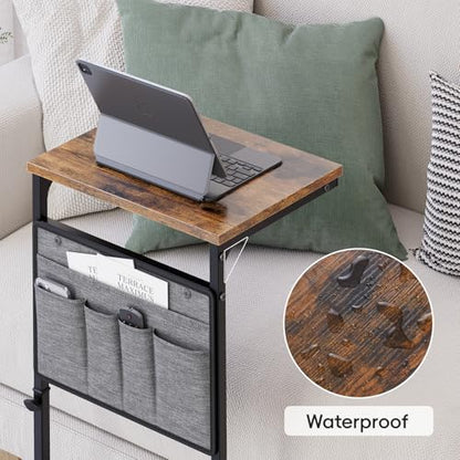 Vagusicc C Shaped End Table, Small Side Table for Couch, Adjustable Height Sofa Table with Metal Frame for Living Room, 33'' Tall Side Table for Couch, Bedroom, Bedside, Rustic Brown and Black - color: Rustic Brown
