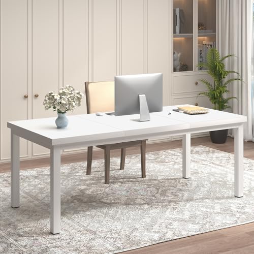 63 x 31 Inch Large Computer Desk, Modern Office Desk with Adjustable Feet, Gaming Desk with Deep Desktop, Study Writing Table for Home Office, Work from Home, White - color: White, size: 63x31.5inch