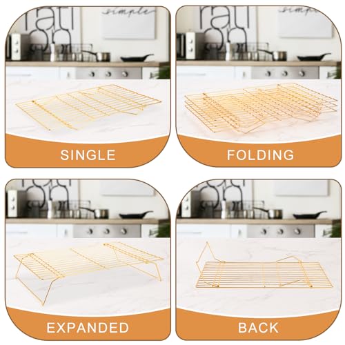Cooling Rack for Baking 3 Tiers, 16" x 10" Cookie Cooling Wire Rack Stackable Collapsible Nonstick, Stainless Steel Baking Cooking Cooling Racks with Optimum Air Flow, Gold - color: Gold, size: 16"x10"-3Tier