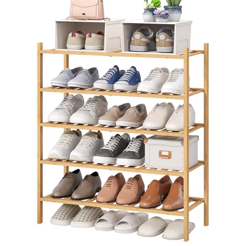 viewcare 5-Tier Bamboo Shoe Rack for Entryway, Stackable | Foldable | Natural, Shoe Organizer for Hallway Closet, Standing Shoe Racks for Indoor Outdoor - color: Natural Bamboo, size: 5-Tier