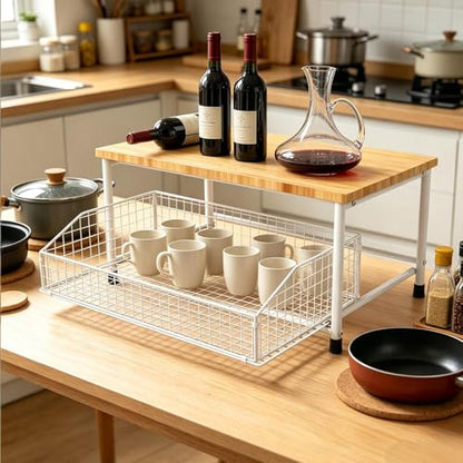 Kitchen Counter Shelf, Small Kitchen Shelf Microwave Stand with Bottom Storage Basket, Storage Microwave Shelf for Office, Living Room, Bedroom(White) - color: White