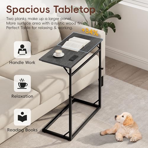 Vagusicc C Shaped End Table with Charging Station, Large C-Table End Table Adjustable Height Side Table for Couch, Sofa Table Slide Under Couch Table TV Tray Table for Living Room, Bedroom,Gray Walnut - color: Gray Walnut, style: With Plug