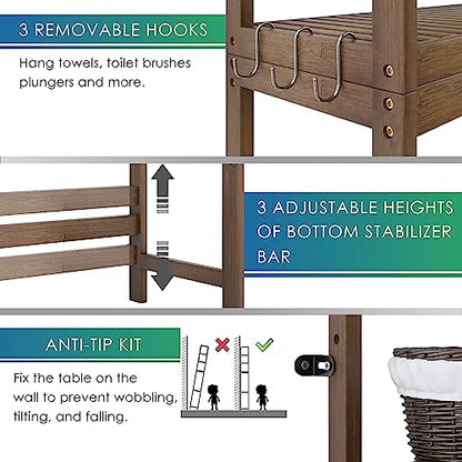 SMIBUY Bathroom Storage Shelf, Bamboo Over-The-Toilet Organizer Rack, Freestanding Toilet Space Saver with 3-Tier Adjustable Shelves (Walnut) - color: Walnut