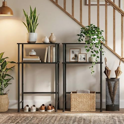 HOOBRO Narrow Console Table for Small Space, 15.7" Entryway Table with Storage, 2 Tier Sofa Table with 2 Shelves, Skinny Console Table for Entryway, Hallway, Living Room, Foyer, Black BB40XG01 - color: Black