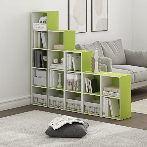 Furinno PASIR Book Shelf, 2-Tier Modern Bookshelf, Open Shelves Bookcase 9 x 12 x 21, Easy Assembly, for Living Room, Bedroom, Home Office, Green/White - color: White/Green, size: 2-Cube