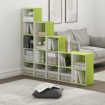 Furinno PASIR Book Shelf, 2-Tier Modern Bookshelf, Open Shelves Bookcase 9 x 12 x 21, Easy Assembly, for Living Room, Bedroom, Home Office, Green/White - color: White/Green, size: 2-Cube