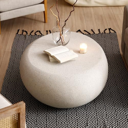 43.3" Faux Stone Coffee Table Modern Unique Coffee Table Oval Center Tables Round Edge Design Fiberglass Oval Accent Tables for Living Room Office Apartment No Assembly, Cream White - color: Fiberglass Oval-cream White