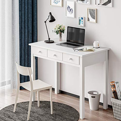 ADORNEVE White Home Office Desk with 7 Drawers and Hutch | Writing Desk, Student Desk Study Table, Small White Desks, Solid Pine Wood Legs - color: White, size: 36.2*19inch