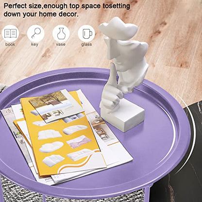 Garden 4 you End Table Metal Side Table Purple Round Folding Tray Cyan Sofa Small Accent Fold-able Table, Round End Table Tray, Next to Sofa Table, Snack Table for Living Room and Bed Room - color: Purple
