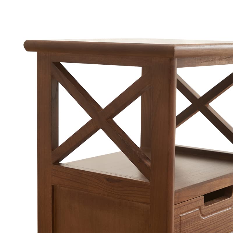 30 Inches Tall End Table, Fully Assembled Bathroom Floor Cabinet with Shelf and Storage, No Assembly Nightstand with Drawer for Bedroom-Walnut - color: Walnut