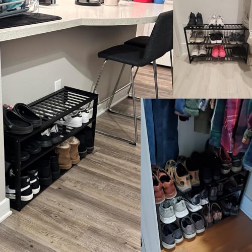 Jripae 3 Tier 32.5inch Long Bamboo Shoe Rack for Entryway Closet Garage | 3 Tier Stackable Shoe Shelf Holder for Men/Women Hallway/Berdroom, Bookshelf, Flower Rack, Home Space Saving - size: 3-tier-long/32.5*10.5*17in