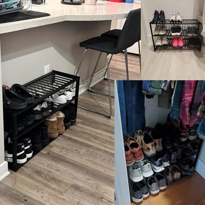 Jripae 3 Tier 32.5inch Long Bamboo Shoe Rack for Entryway Closet Garage | 3 Tier Stackable Shoe Shelf Holder for Men/Women Hallway/Berdroom, Bookshelf, Flower Rack, Home Space Saving - size: 3-tier-long/32.5*10.5*17in