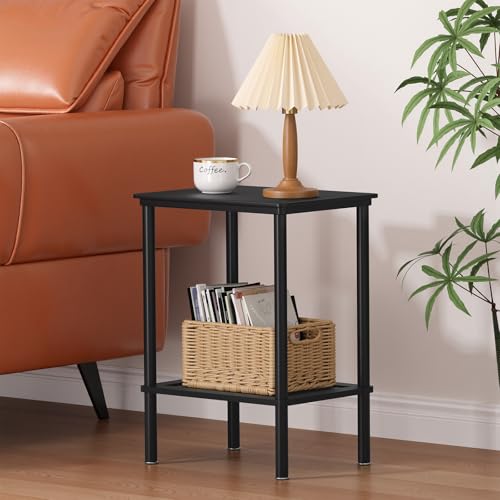 2 Tier Small Side Table, Bedside Table, Narrow Entryway Table, Bamboo End Table with Storage Shelf, Bedroom Nightstand, Mini Accent Table, Small Coffee Table, Plant Stand, Black - color: Black, size: 2 Tier