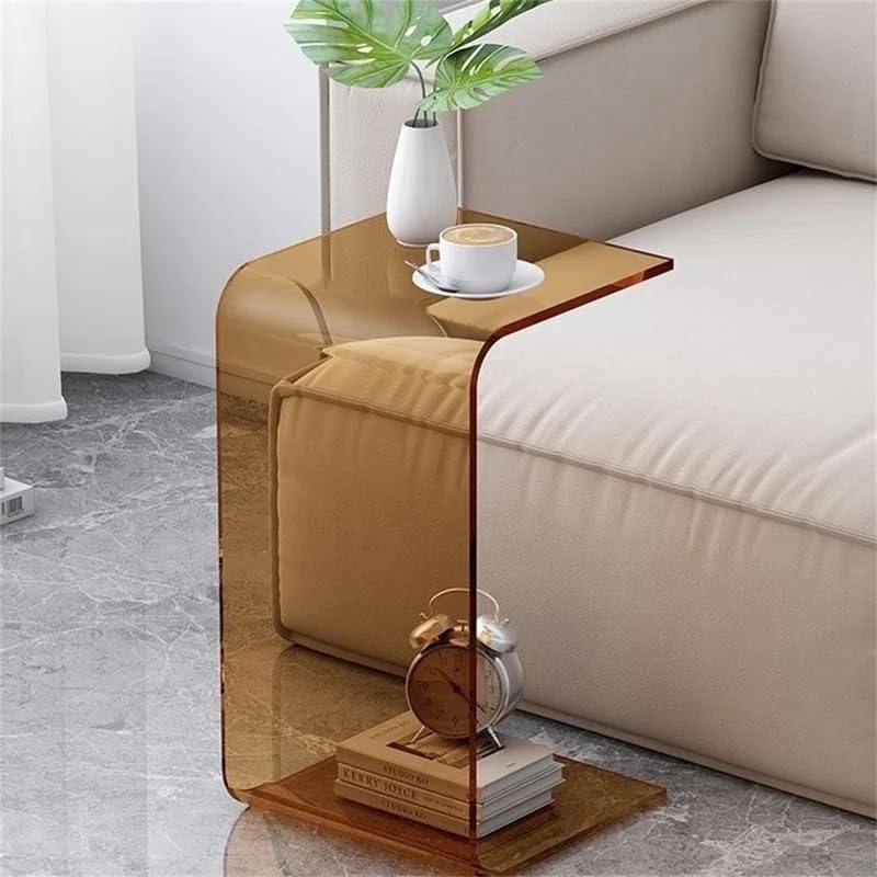 Acrylic End Table,C Shaped End Table, Acrylic Sofa Side Table, Bedside Table for Bedroom Small Simple Modern Coffee Table Suitable for Living Room - color: Brown