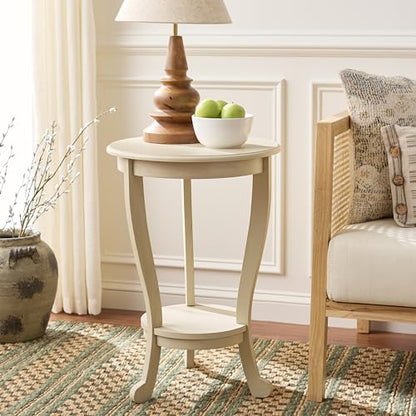 SAFAVIEH Furniture - Mary Pedestal Table - Sand - Solid Wood - Farmhouse Pedestal Design - Ideal for Living Room, Entryway, Home Office, 18.1" W x 18.1" D x 26" H (AMH5711G) - color: Sand