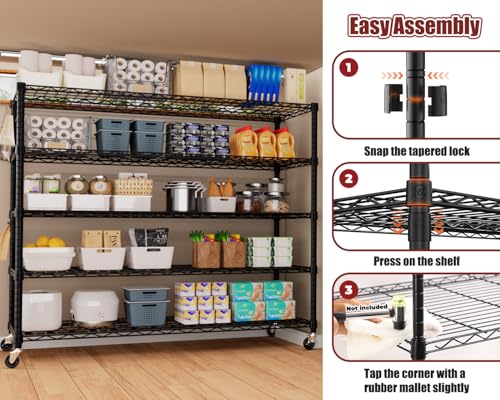 PrimeZone 5 Tier 80.7" Hx55.5 Wx24 D Wire Shelving with Wheels 3000lbs NSF Certified Storage Shelves Heavy Duty Metal Shelf Adjustable Rolling Rack Commercial Garage Restaurant Warehouse Kitchen 2Pcs - size: 55.5" W x 24" D x 80.7" H