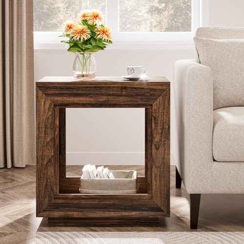 Tribesigns Rustic Brown End Table, 24" Side Table with Storage Shelf, Farmhouse Style Nightstand Bedside Table for Small Spaces, Bedroom, Living Room, Entryway, Easy Assembly (1, Brown) - color: Brown