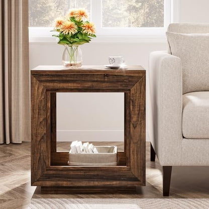 Tribesigns Rustic Brown End Table, 24" Side Table with Storage Shelf, Farmhouse Style Nightstand Bedside Table for Small Spaces, Bedroom, Living Room, Entryway, Easy Assembly (1, Brown) - color: Brown