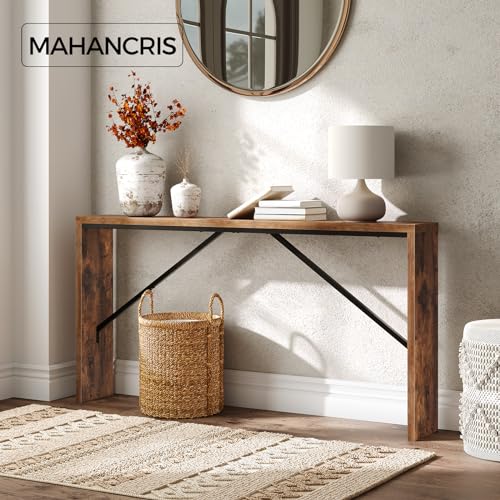 MAHANCRIS Console Table, 62.2" Long Sofa Table Behind Couch, Narrow Entryway Table, Farmhouse Dining Table with Angled Metal Frame, Industrial Console Table for Entryway, Rustic Brown CTHR15801Z - color: Rustic Brown, size: 62.2"L x 9.1"W x 31.5"H