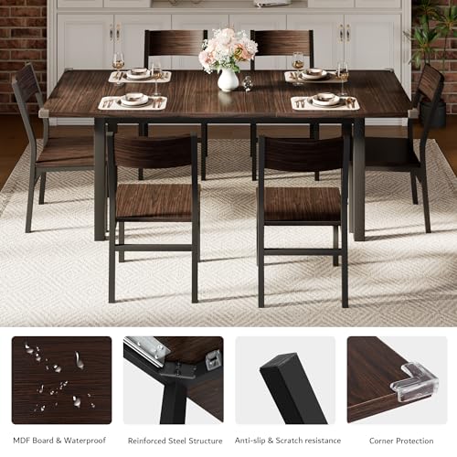 iPormis 7 Pieces Dining Table & Chairs Set for 4-6, 63" Extendable Kitchen Table and 6 Chairs, Dining Room Table with MDF Board & Metal Frame, Perfect for Small Space, Easy Clean, Espresso - color: Espresso