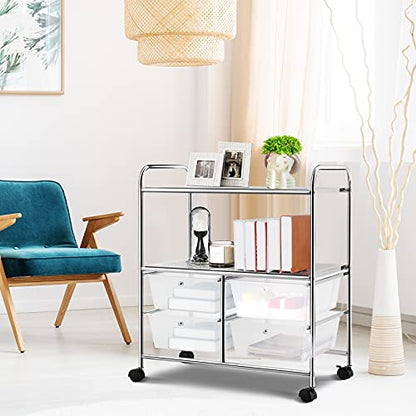 GOFLAME 4-Drawer Rolling Storage Cart with 2 Shelves, Mobile Utility Cart with Removable Drawers and Metal Frame, Art Craft Drawer Cart with Lockable Wheels for Home, Office, School, Studio, Clear - color: Clear