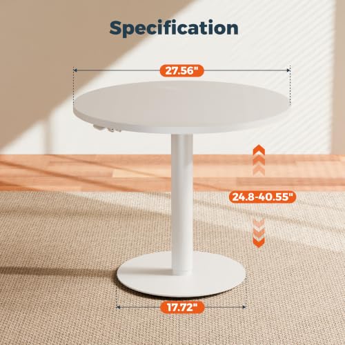 28" Pneumatic Height Adjustable Round Side Table, Gas Lift Pedestal Drink End Table, Small Accent Nightstand for Living Room Sofa Couch, White - color: White, size: 27.56"